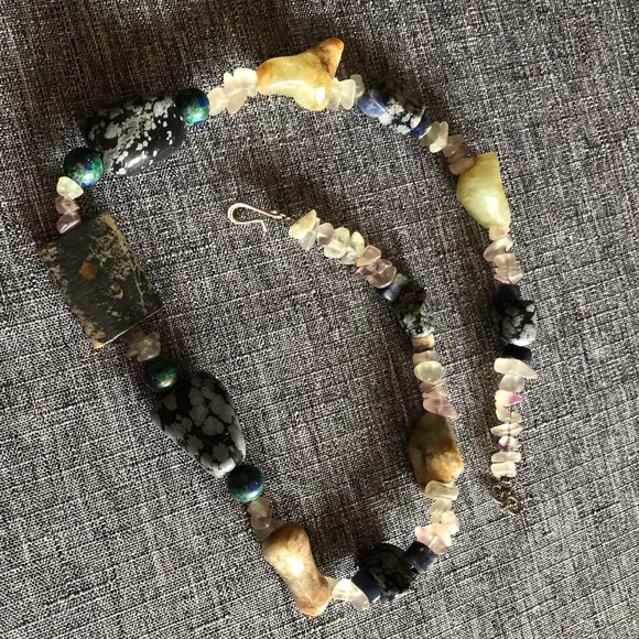 Snowflake Obsidian & Agate Necklace - 17 inches - hook clasp - Picture 4 of 4